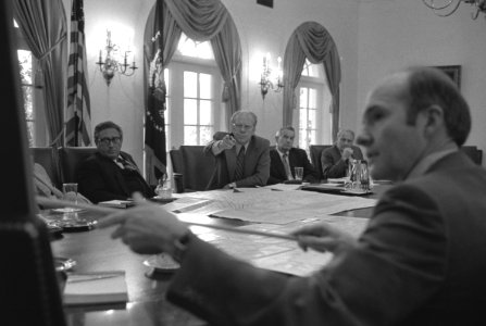 National Security Adviser Brent Scowcroft during discussions on the evacuation of Americans in Lebanon, June 1976 - NARA - 7064956