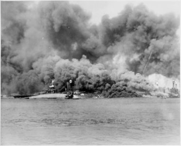 Naval photograph documenting the Japanese attack on Pearl Harbor, Hawaii which initiated US participation in World... - NARA - 295984