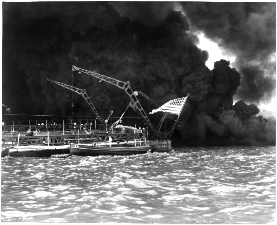 Naval photograph documenting the Japanese attack on Pearl Harbor, Hawaii which initiated US participation in World... - NARA - 295994
