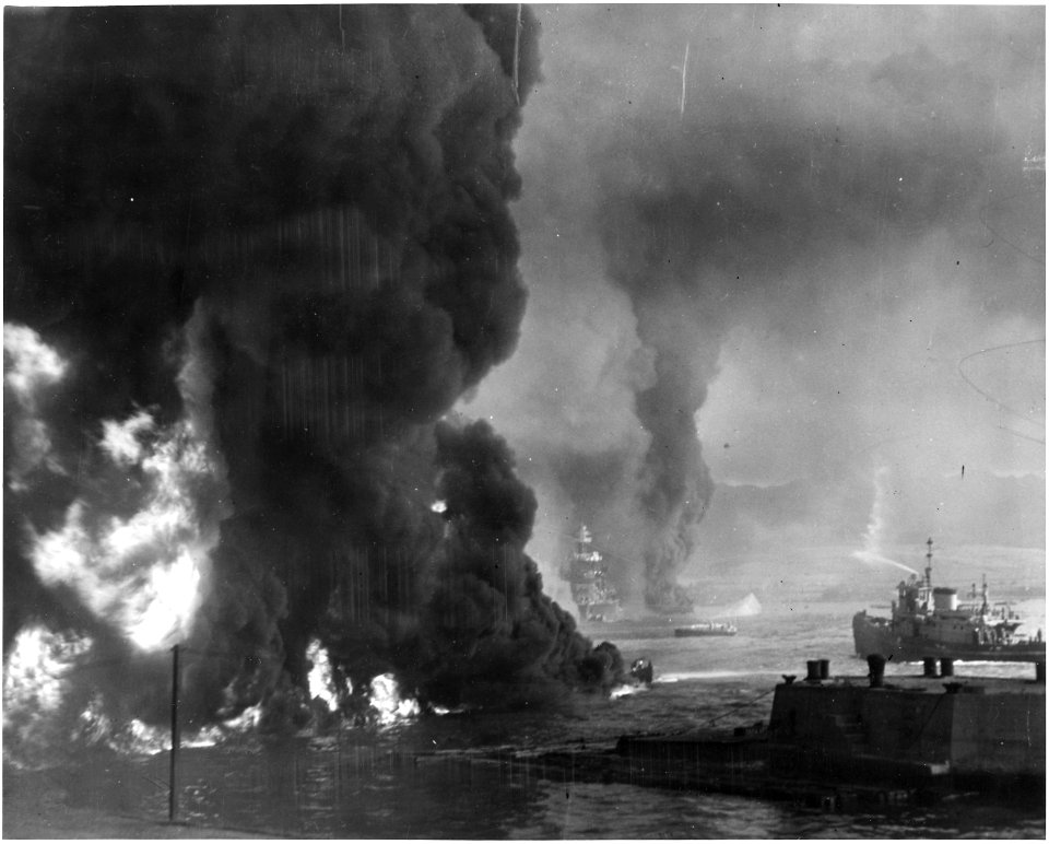 Naval photograph documenting the Japanese attack on Pearl Harbor, Hawaii which initiated US participation in World... - NARA - 295988