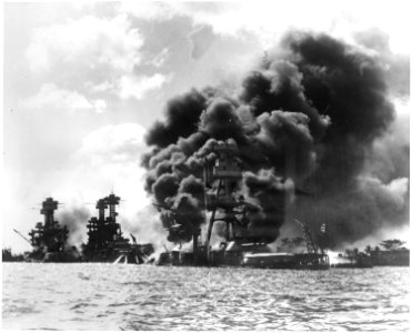 Naval photograph documenting the Japanese attack on Pearl Harbor, Hawaii which initiated US participation in World... - NARA - 295982