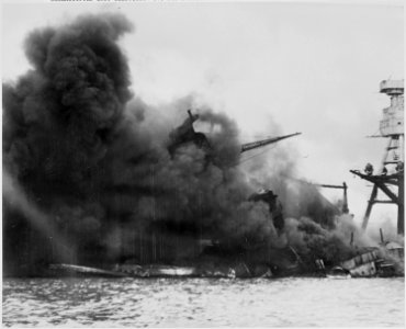 Naval photograph documenting the Japanese attack on Pearl Harbor, Hawaii which initiated US participation in World... - NARA - 295992