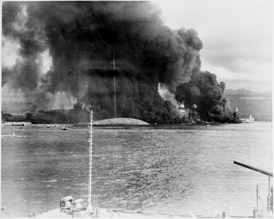Naval photograph documenting the Japanese attack on Pearl Harbor, Hawaii which initiated US participation in World... - NARA - 295987