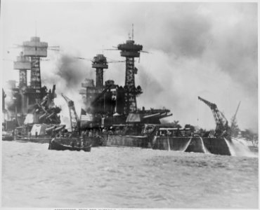 Naval photograph documenting the Japanese attack on Pearl Harbor, Hawaii which initiated US participation in World... - NARA - 296003