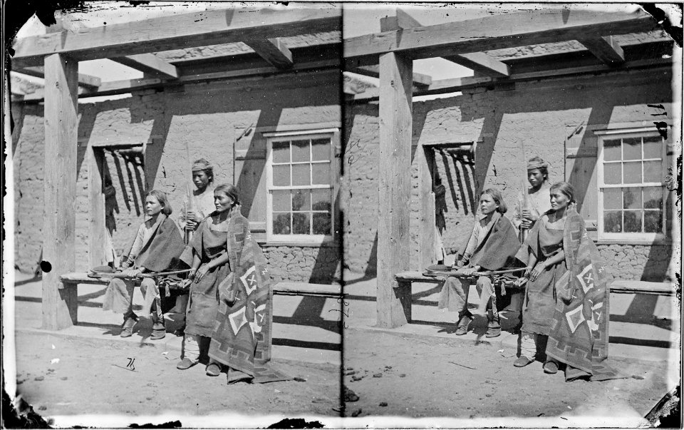 Navajoe boys and squaw at Old Fort Defiance 1873 - NARA - 519799