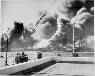 Naval photograph documenting the Japanese attack on Pearl Harbor, Hawaii which initiated US participation in World... - NARA - 295991