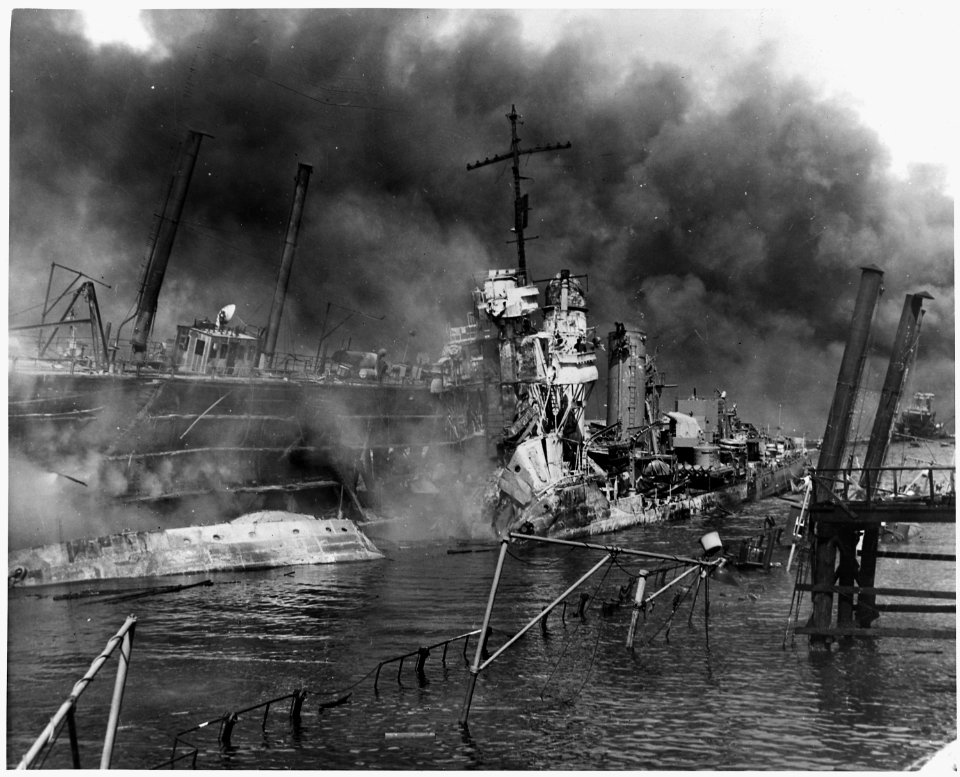 Naval photograph documenting the Japanese attack on Pearl Harbor, Hawaii which initiated US participation in World... - NARA - 296001