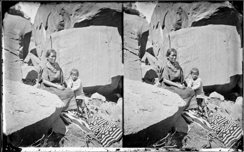 Navajoe Indian squaw and child at their canyon home. Canyon De Chelle. Arizona 1873 - NARA - 519796