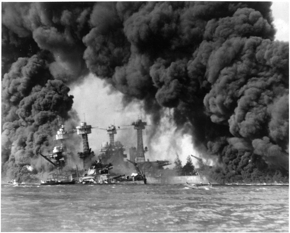 Naval photograph documenting the Japanese attack on Pearl Harbor, Hawaii which initiated US participation in World... - NARA - 295976