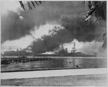 Naval photograph documenting the Japanese attack on Pearl Harbor, Hawaii which initiated US participation in World... - NARA - 295999