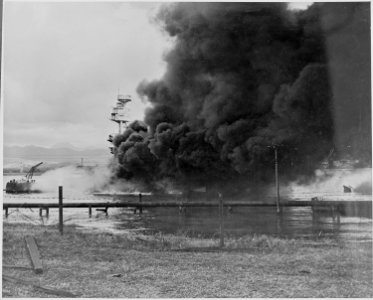Naval photograph documenting the Japanese attack on Pearl Harbor, Hawaii which initiated US participation in World... - NARA - 296008