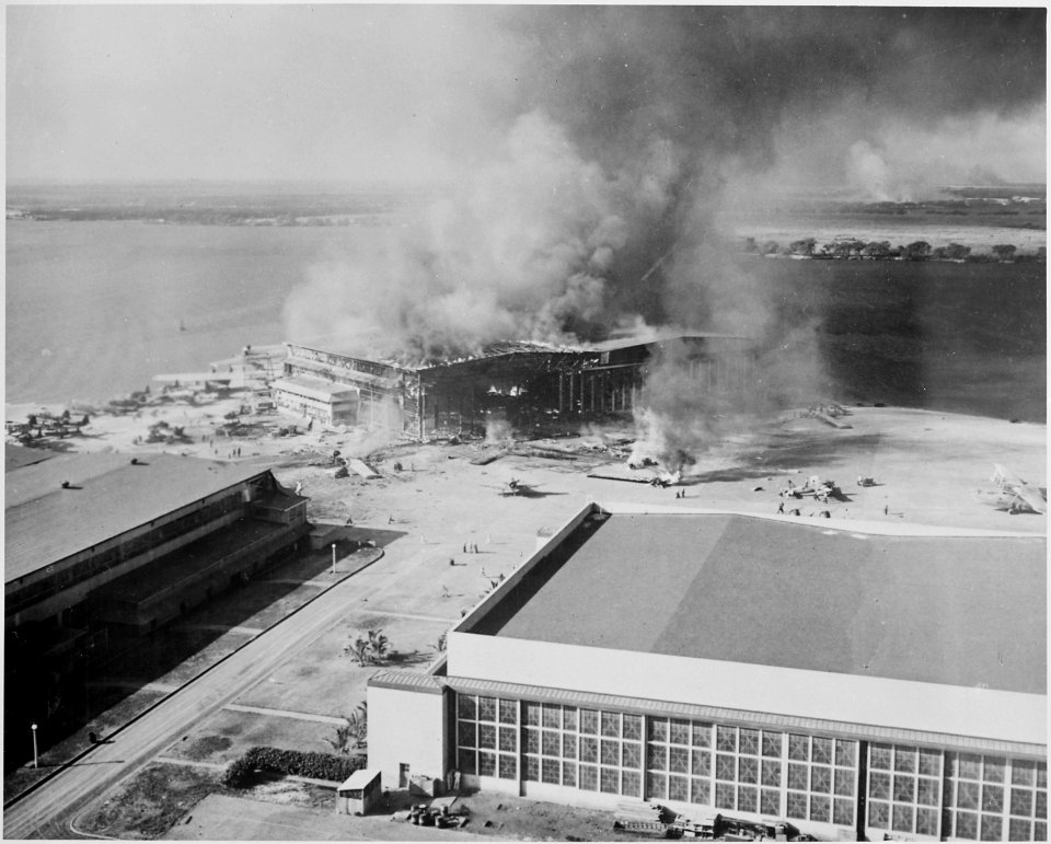 Naval photograph documenting the Japanese attack on Pearl Harbor, Hawaii which initiated US participation in World... - NARA - 295989