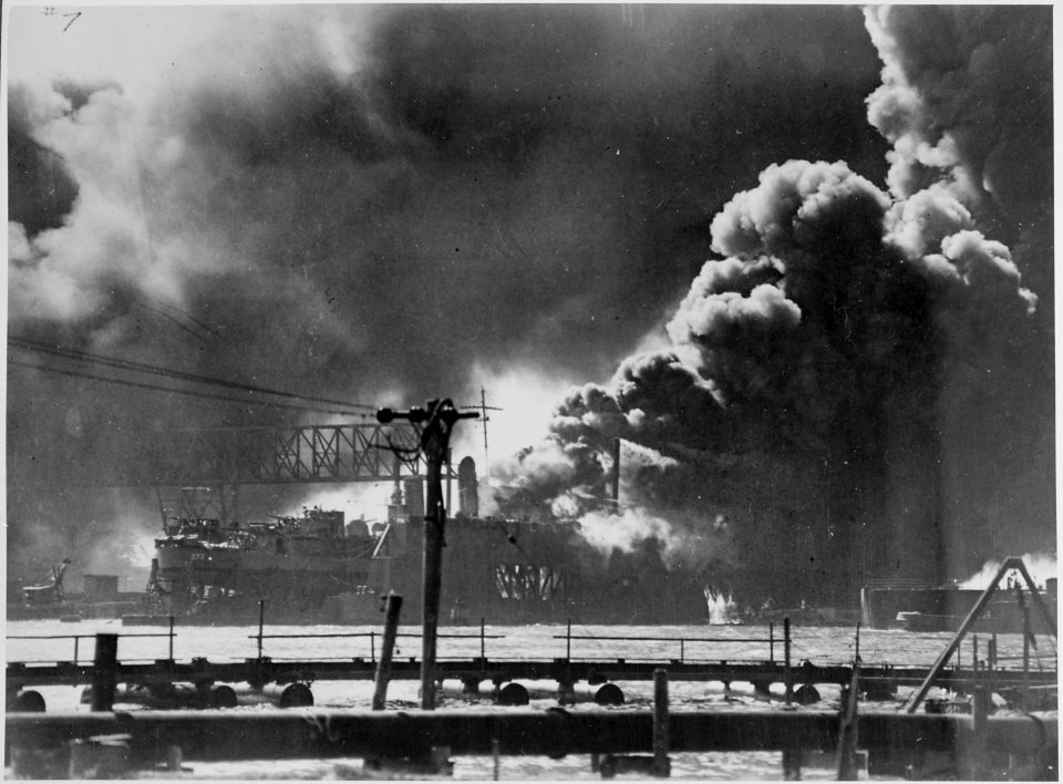 Naval photograph documenting the Japanese attack on Pearl Harbor, Hawaii which initiated US participation in World... - NARA - 295993