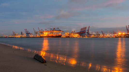 Port ship sunset photo