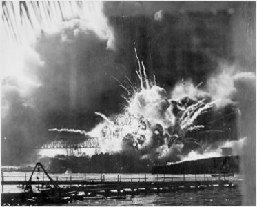 Naval photograph documenting the Japanese attack on Pearl Harbor, Hawaii which initiated US participation in World... - NARA - 295978 photo