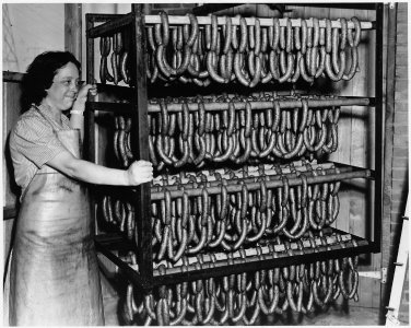 Newberry County, South Carolina. Scene in the sausage room at the P and M Packing Company. Each fra . . . - NARA - 522689