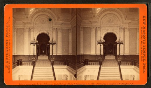 New Masonic Temple, Philadelphia. Grand stair way to Main Hall, by Gutekunst, Frederick, 1831-1917