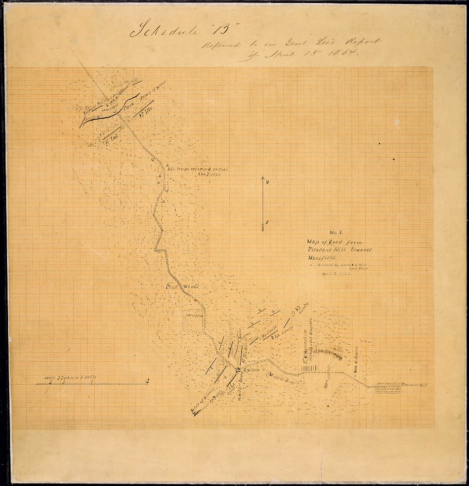 No. 1. Map of Road from Pleasant Hill towards Mansfield. Surveyed by Lieut. E. C. Miles, Assistant Engr., April 7, 1864. - NARA - 305635
