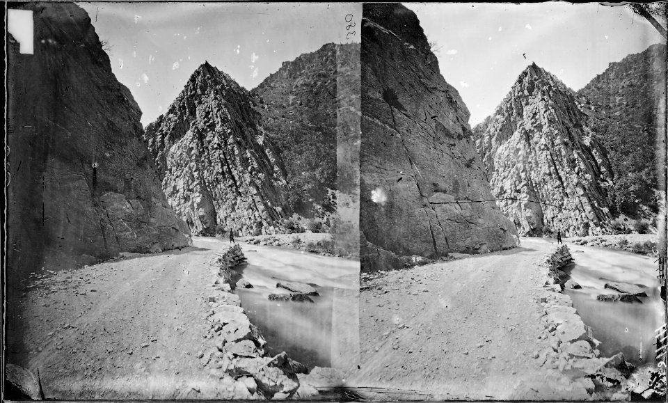 Ogden Canyon, Utah. W.H. Jackson photo, 1871. Old no 380 or 1871 series. This negative is placed in - NARA - 518031