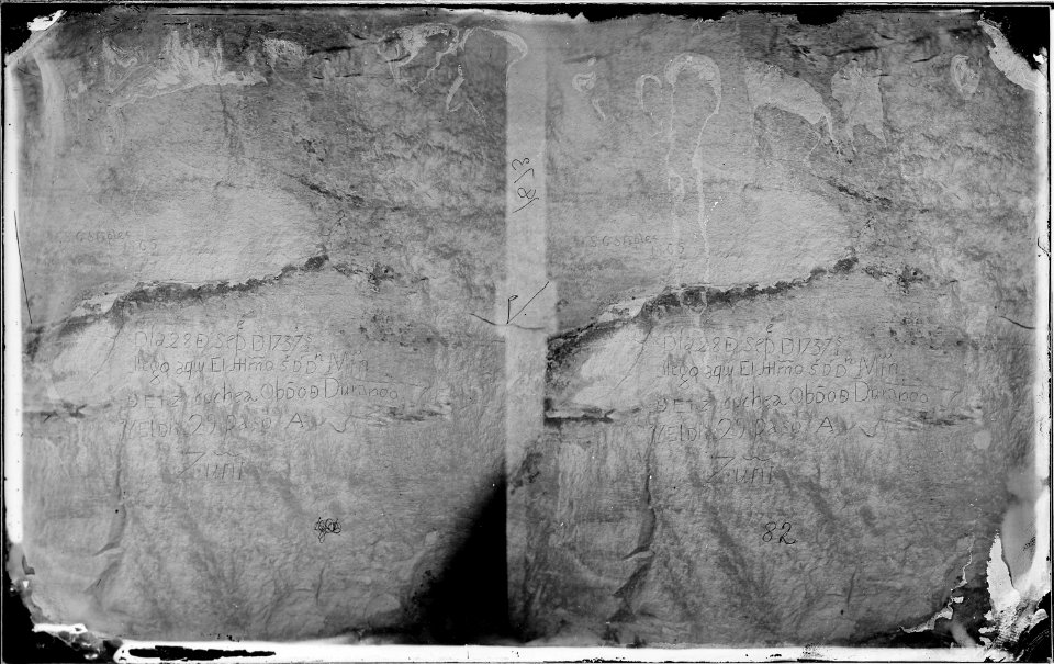 Old Spanish record on north wall of Inscription Rock. New Mexico 1873 - NARA - 519805