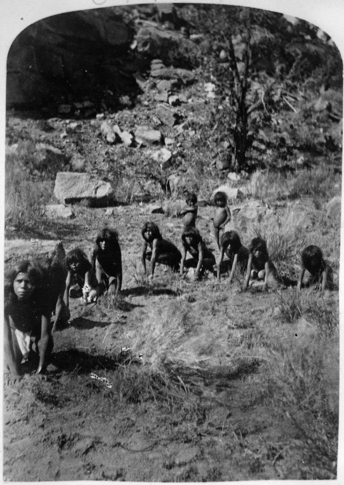 Paiute children playing game called wolf and deer, northern Arizona, 10-1872 - NARA - 517729