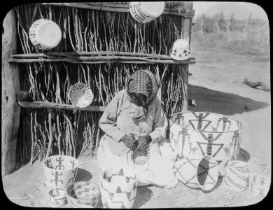 Papago basketmaker at work, Arizona, 1916 - NARA - 532042