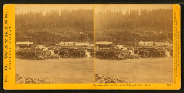 Panorama of Oregon City and the Willamette falls, by Watkins, Carleton E., 1829-1916