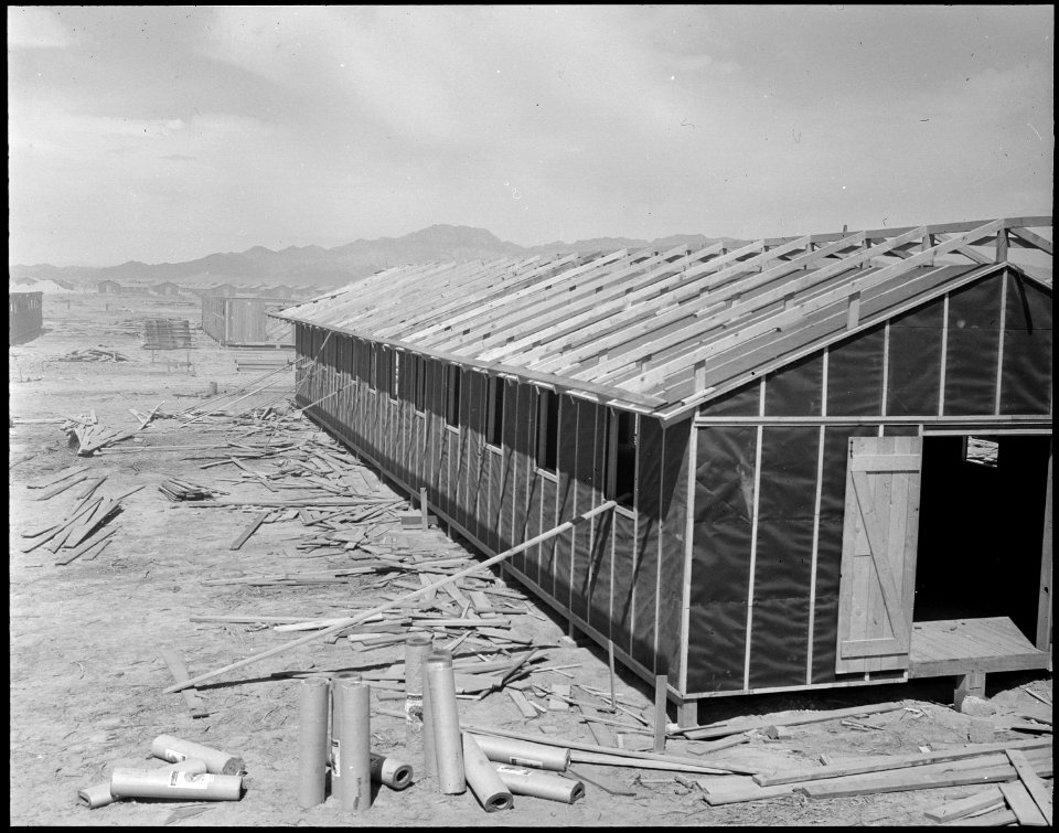 Parker, Arizona. Partially completed building showing the double construction for hot weather prote . . . - NARA - 536275
