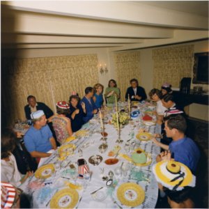 Party for Ambassador Joseph P. Kennedy's 75th Birthday. Jacqueline Kennedy, Robert F. Kennedy, K. Lemoyne Billings... - NARA - 194269