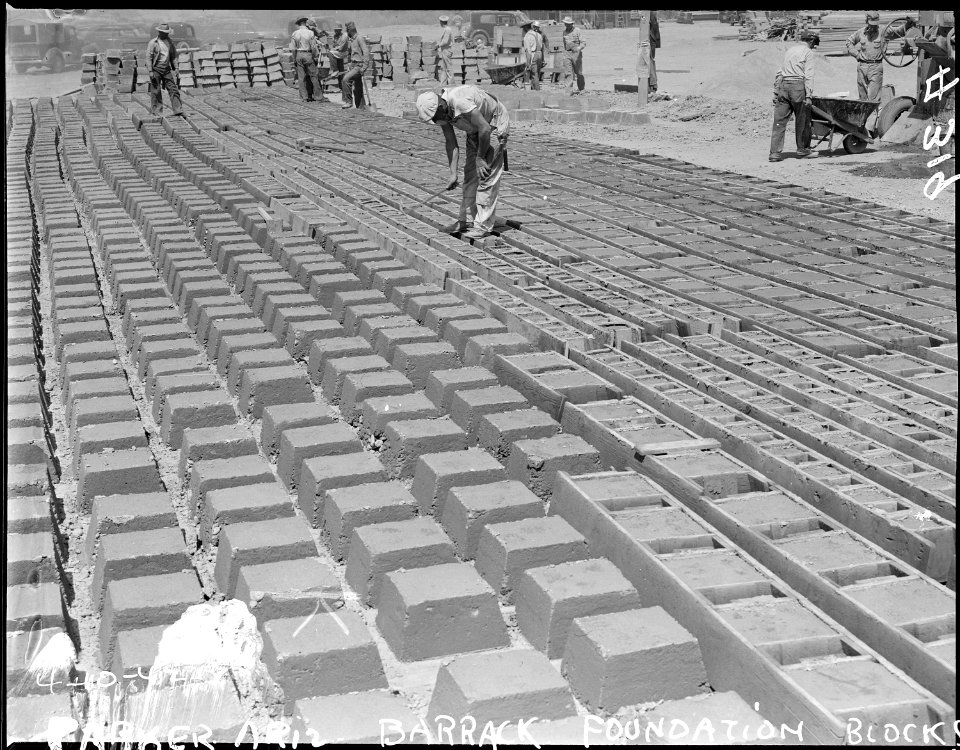 Parker, Arizona. Thousands of concrete foundation blocks were cast for foundations of new living qu . . . - NARA - 536257