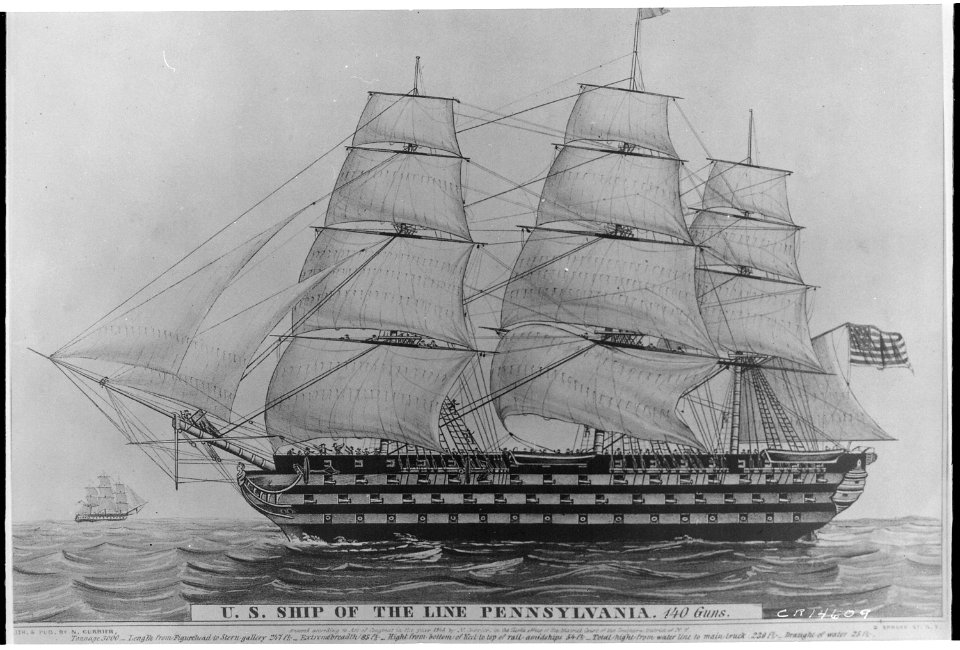Pennsylvania, Port side, under sail, 1837 - NARA - 513017