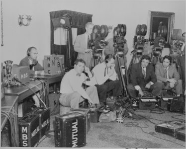 Photograph of cameramen and sound technicians at the White House. - NARA - 199165