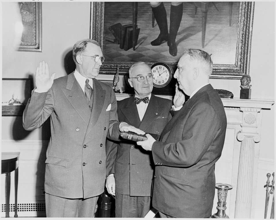 Photograph of Charles E. Wilson, formerly president of the General Electric Company, taking the oath of office as... - NARA - 200261