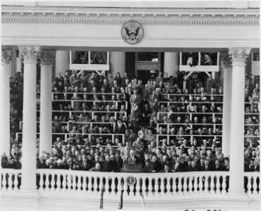 Photograph of Dwight D. Eisenhower delivering his Inaugural Address after taking the oath of office as President, as... - NARA - 200418