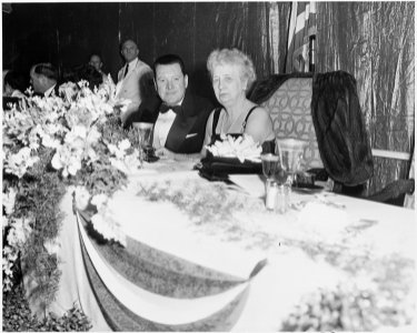 Photograph of First Lady Bess Truman at the Jefferson-Jackson Day Dinner at the National Guard Armory in Washington. - NARA - 200381