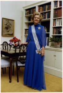 Photograph of First Lady Betty Ford Posing in the Second Floor East Sitting Room of the White House - NARA - 186839