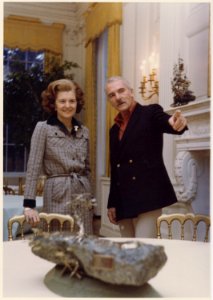 Photograph of First Lady Betty Ford and Malcolm Moran Discussing Preparations in the State Dining Room of the White... - NARA - 186823 photo