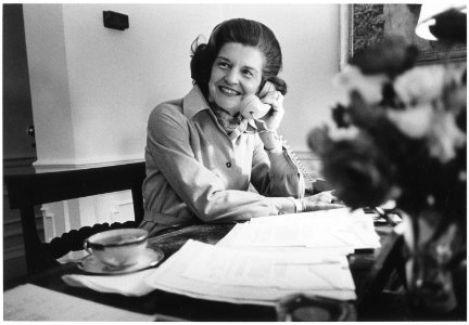 Photograph of First Lady Betty Ford Working at her Desk Situated in the Second Floor First Lady's Dressing Room in... - NARA - 186825 photo