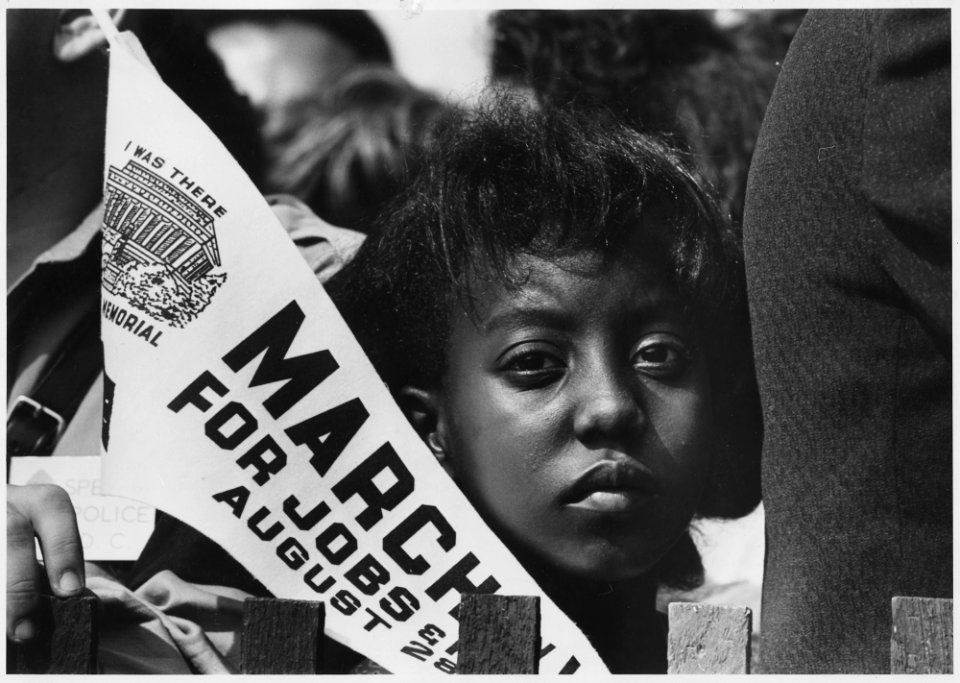 Photograph of a Young Woman at the Civil Rights March on Washington, D.C. with a Banner - NARA - 542030