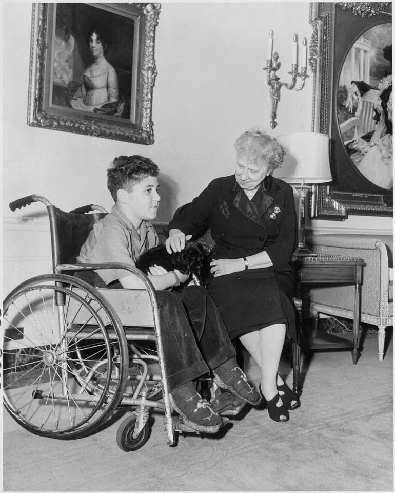 Photograph of First Lady Bess Truman at the White House with Michael Danna of South Ozone Park, New York, the... - NARA - 200397