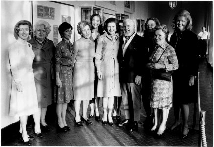 Photograph of First Lady Betty Ford Posing with Sanford Fox, Former Chief of White House Social Entertainment, and... - NARA - 186790 photo