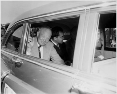 Photograph of General Dwight D. Eisenhower, the Republican nominee for President, in a limousine at Washington... - NARA - 200394