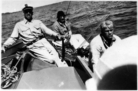 Photograph of Gerald R. Ford, Jr., and Two Companions Fishing from a Boat on an Unidentified Lake - NARA - 186916