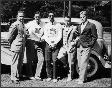 Photograph of Gerald R. Ford, Jr., at the University of Michigan with Football Teammates Russell Foug, Chuck Bernard... - NARA - 186974