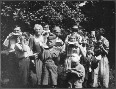 Photograph of Gerald R. Ford, Jr., His Half-Brother Tom, and Other Relatives Eating Watermelon at a Gathering in Oak... - NARA - 186956