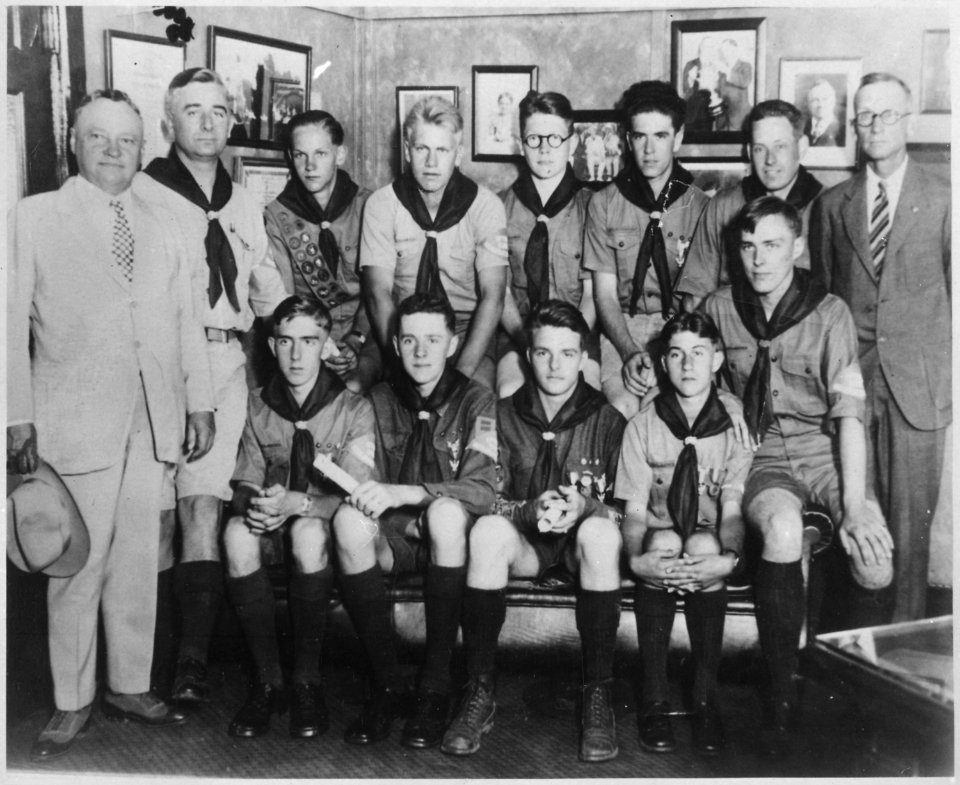 Photograph of Gerald R. Ford, Jr., with Other Eagle Scouts and Michigan Governor Fred Green, During a Photo... - NARA - 187024