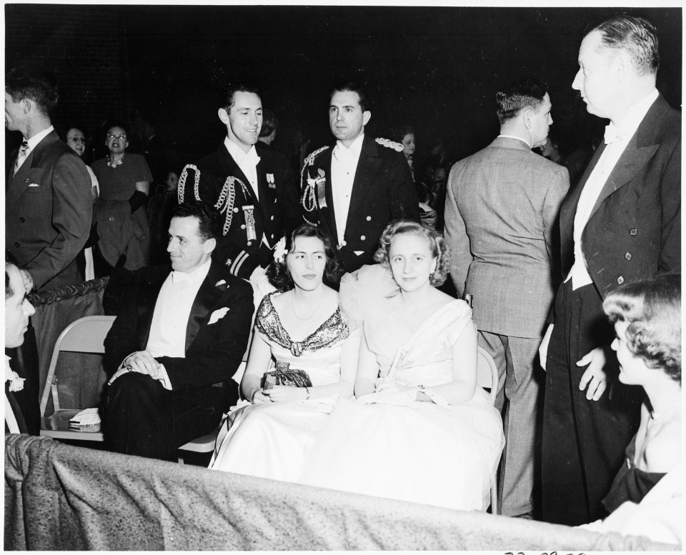 Photograph of Margaret Truman with others at the Inaugural Ball, held at the National Guard Armory in Washington. - NARA - 200072