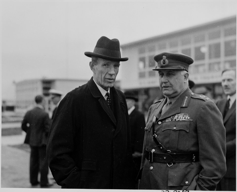 Photograph of Lord Halifax, British Ambassador to the United States, with an unidentified officer, at the National... - NARA - 199243