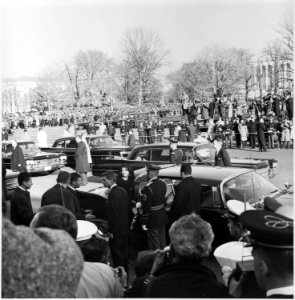 Photograph of Jacqueline Kennedy and Robert Kennedy about to enter a limousine, during funeral services for President... - NARA - 200457