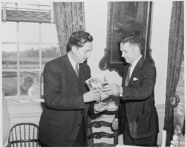 Photograph of Mexican President Miguel Aleman with an unidentified person at the home of George Washington in Mount... - NARA - 199549